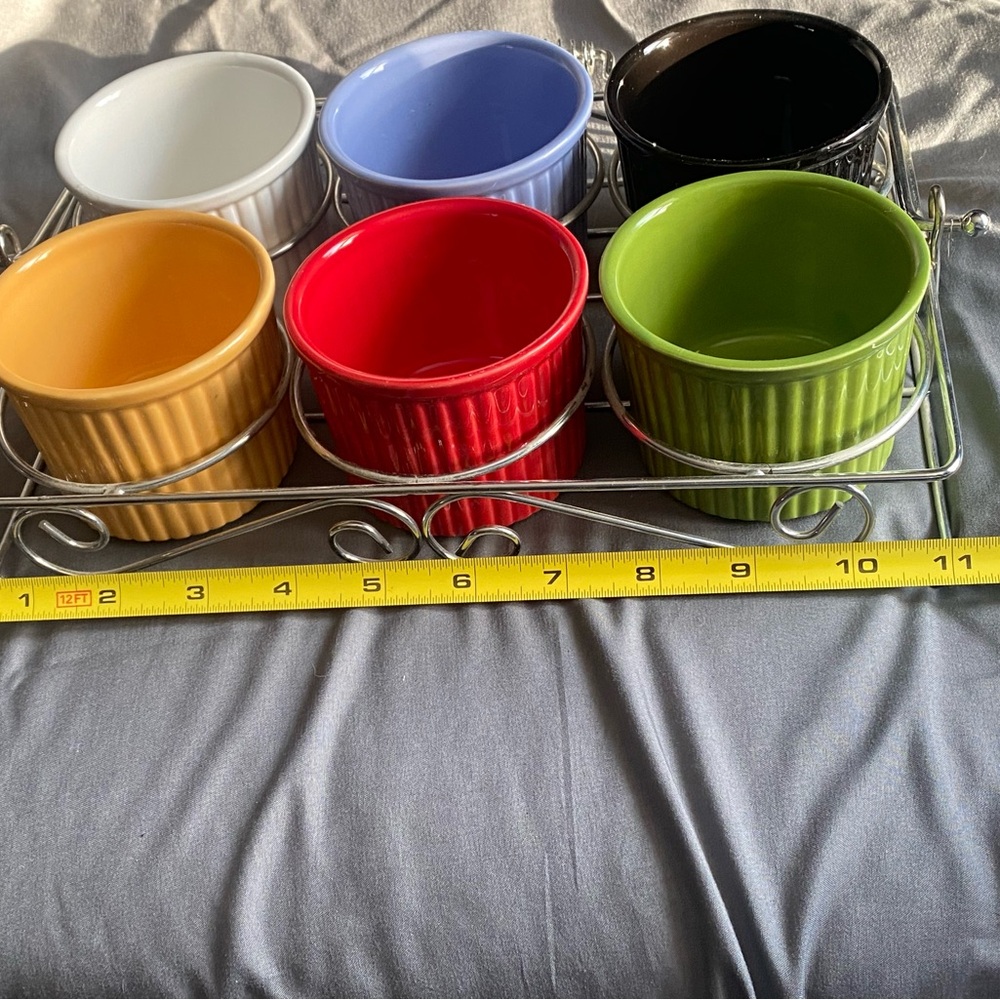 Colorful Ceramic Ramekin Set with Metal Rack - Picture 4 of 6